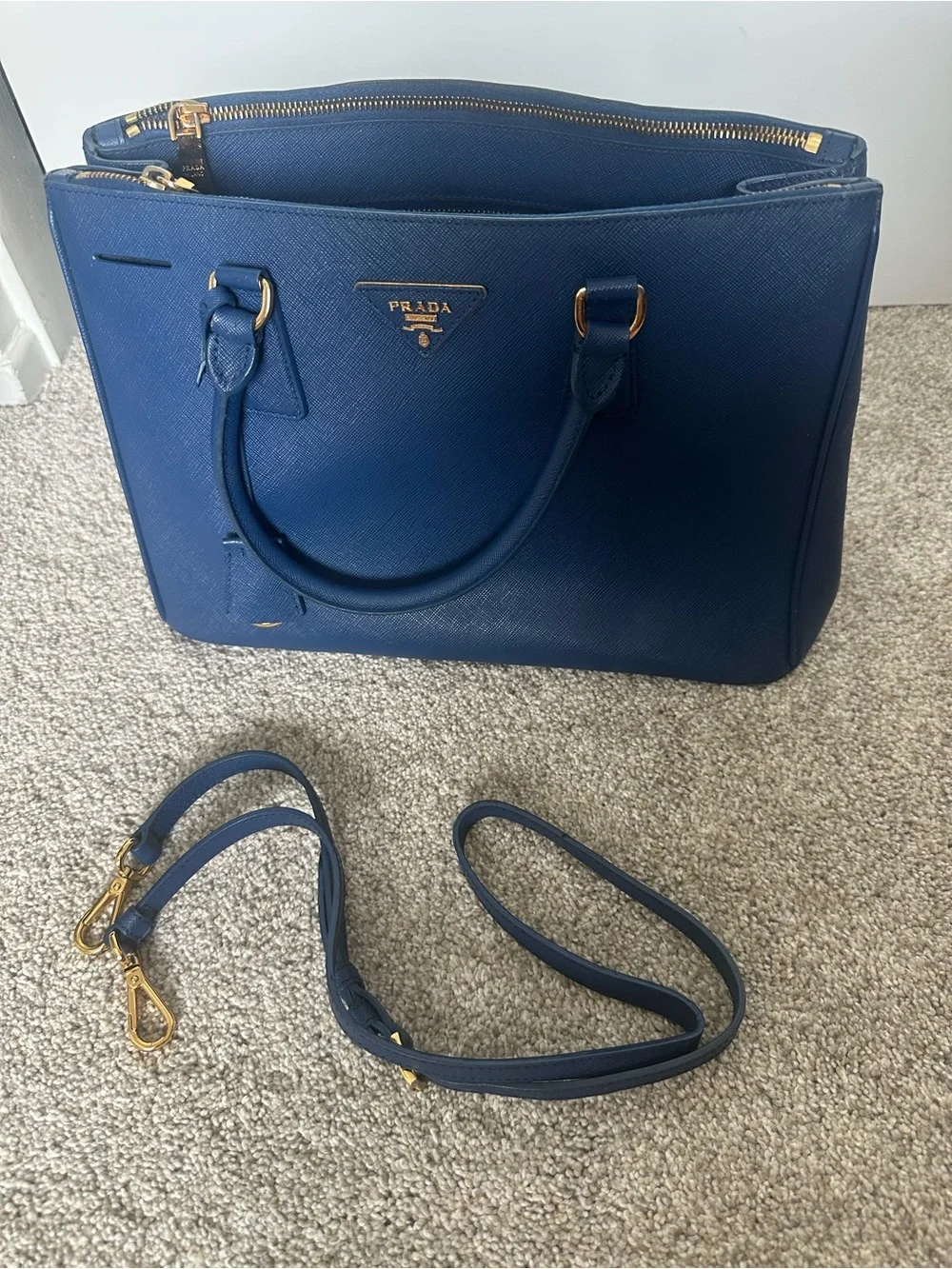 Prada Double Zip Lux Tote Saffiano Leather Medium